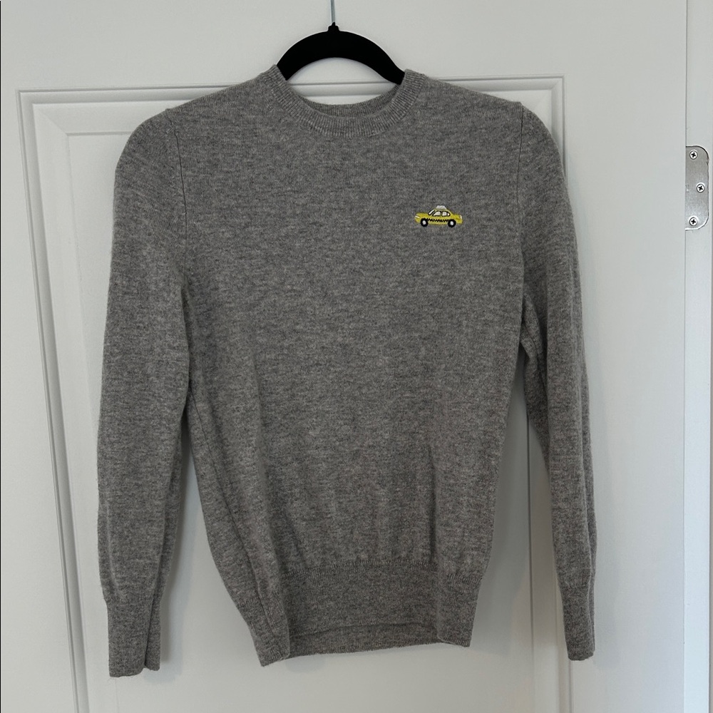 NAADAM Gray Crewneck Sweater with Yellow Car Embroidery
